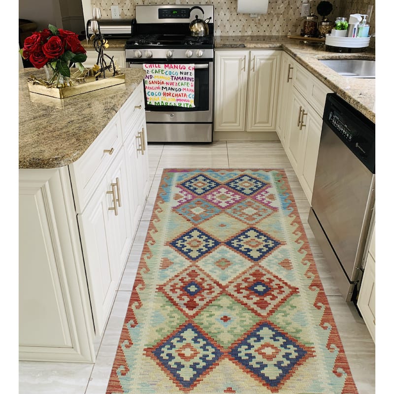 Sun Faded Flatweave Wajahat Red/Ivory Runner - 2'7" x 6'4"