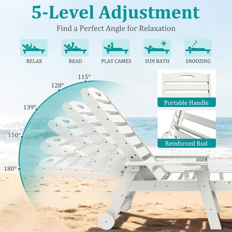 Domi Patio Lounge Chair Outdoor, HDPE Outdoor Chaise Lounge with Reclining Backrest, Pool Lounger Chair for Outside, Poolside