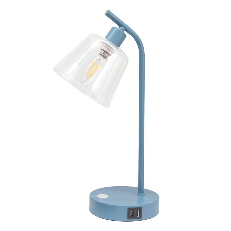 Curved Arm Desk Lamp with Glass Shade - 15.75" - Blue