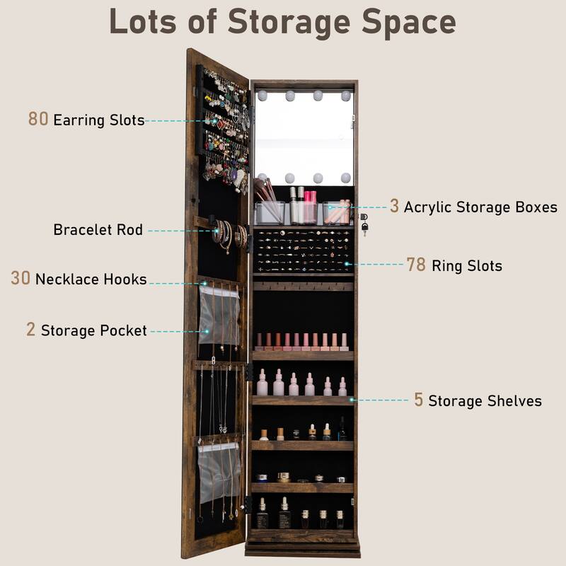 Gymax 360 degree Swivel Jewelry Cabinet w/Full Length Mirror Back