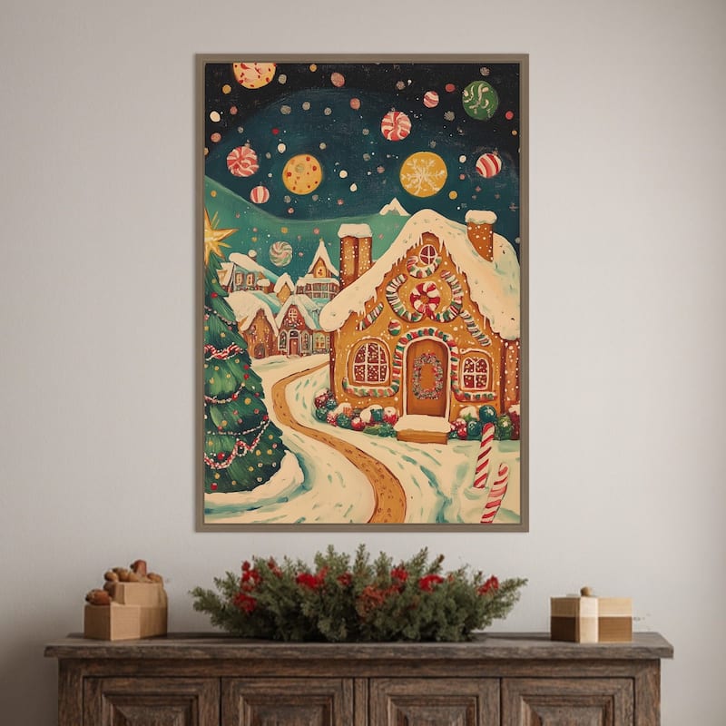 Gingerbread Town by Melloi Art Prints (23 x 33 in.), Framed Canvas Wall Art Print - Sylvie Dark Gold