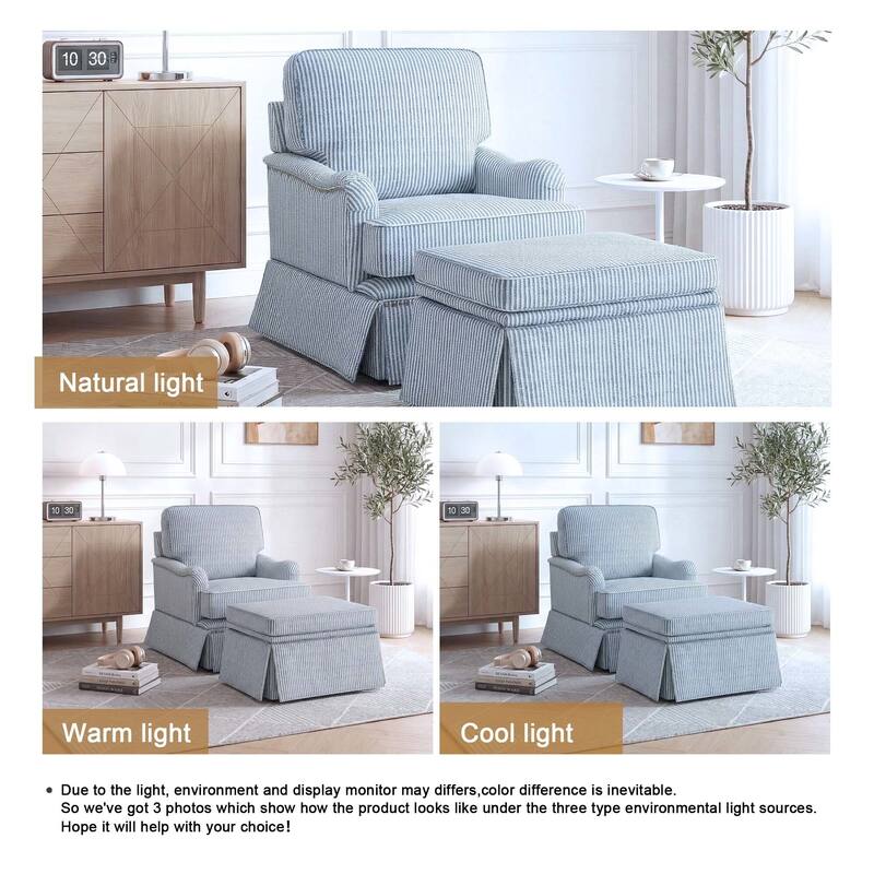 Modern Chenille Swivel Armchair and Storage Ottoman