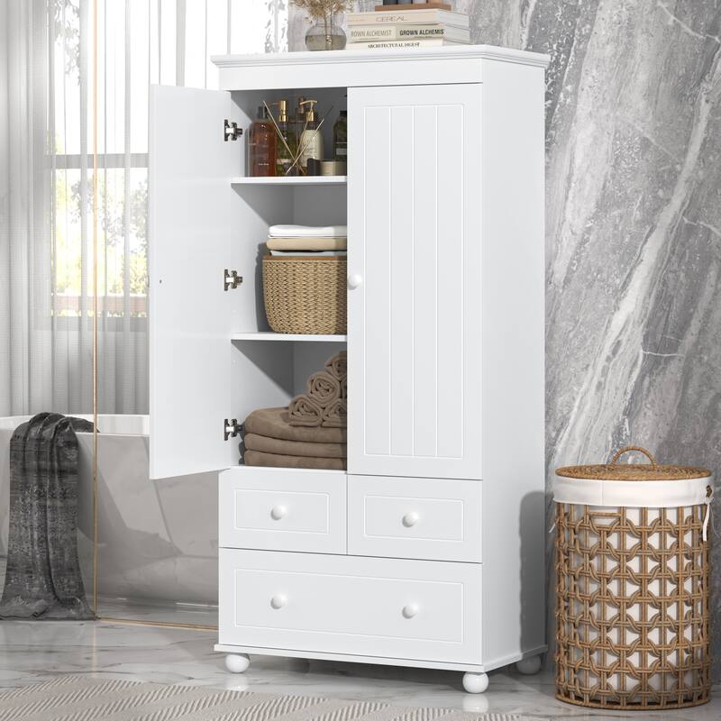 GDFStudio - Adrian Tall Storage Cabinet with Three Drawers and Adjustable Shelves, MDF