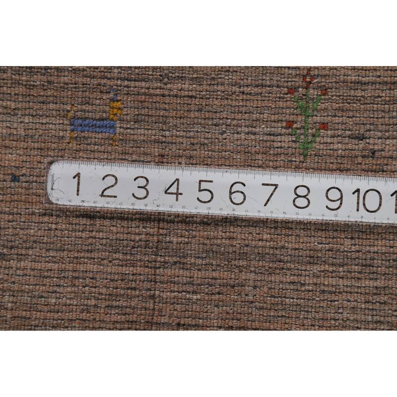 Hand Knotted Oriental 100% Wool Carpet Tribal Stripe Brown Gabbeh Area Rug - 4' 10'' X 3' 0''