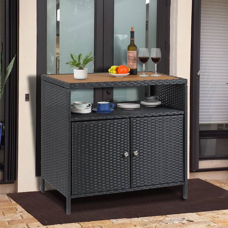 Patio Bar Table with 2-Door and Shelf