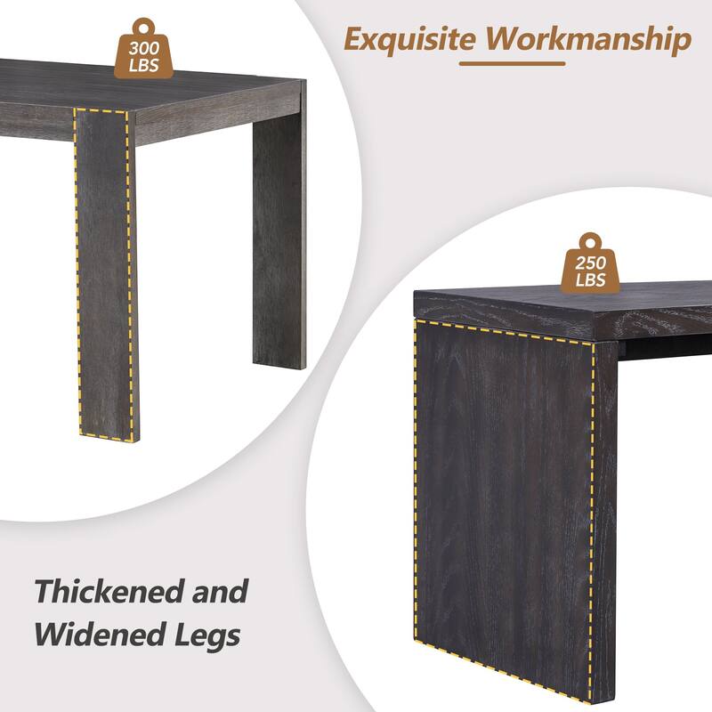 Rectangular 3-Piece Dining Set with Benches, Farmhouse Kitchen Table Set for 6, MDF & Rubber Wood