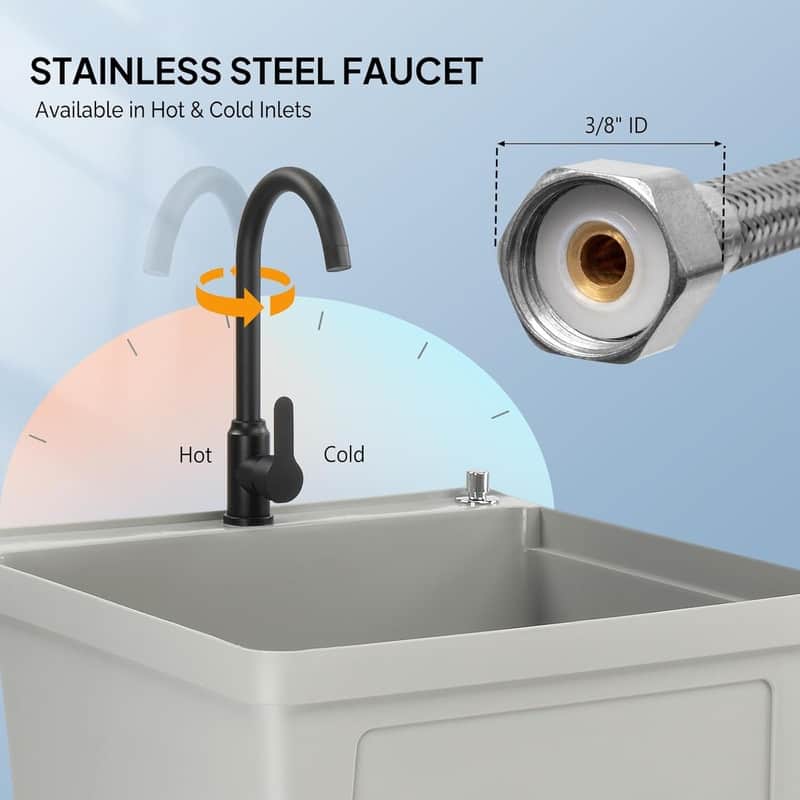 Plastic Utility Sink Freestanding with Storage Shelf
