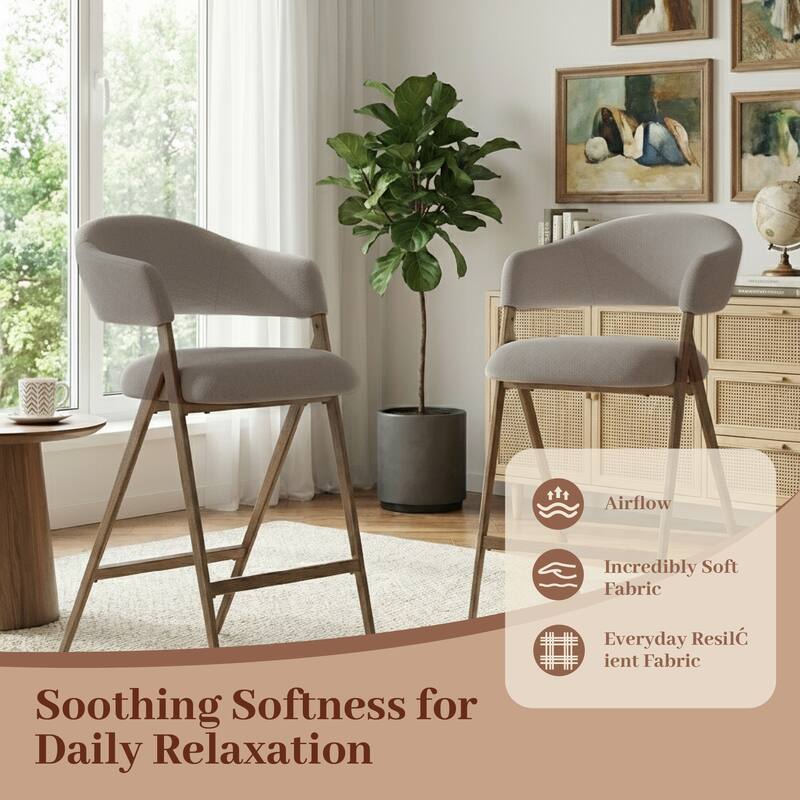 Ergonomic Counter Height Bar Stools with Curved Backrest & Breathable Fabric