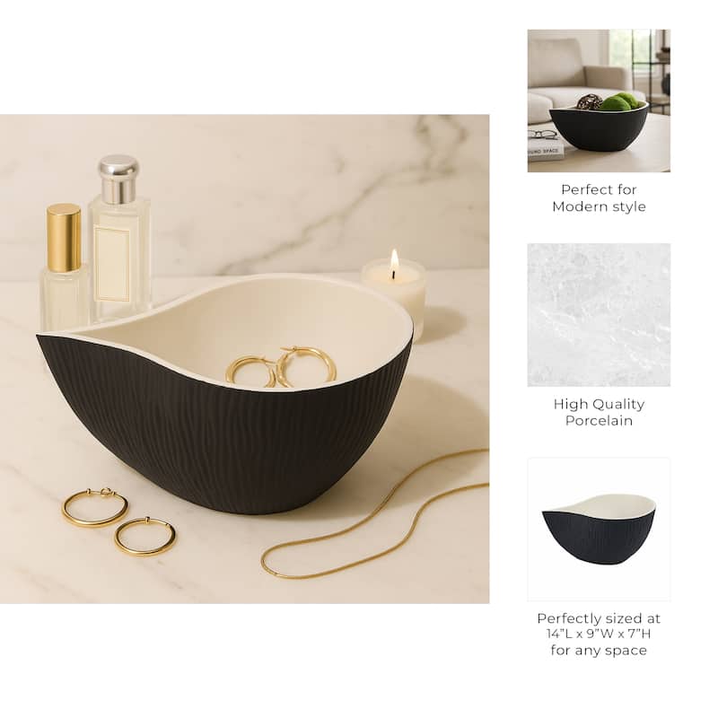 Teardrop Textured Decorative Bowl for Home Decor - Black and White