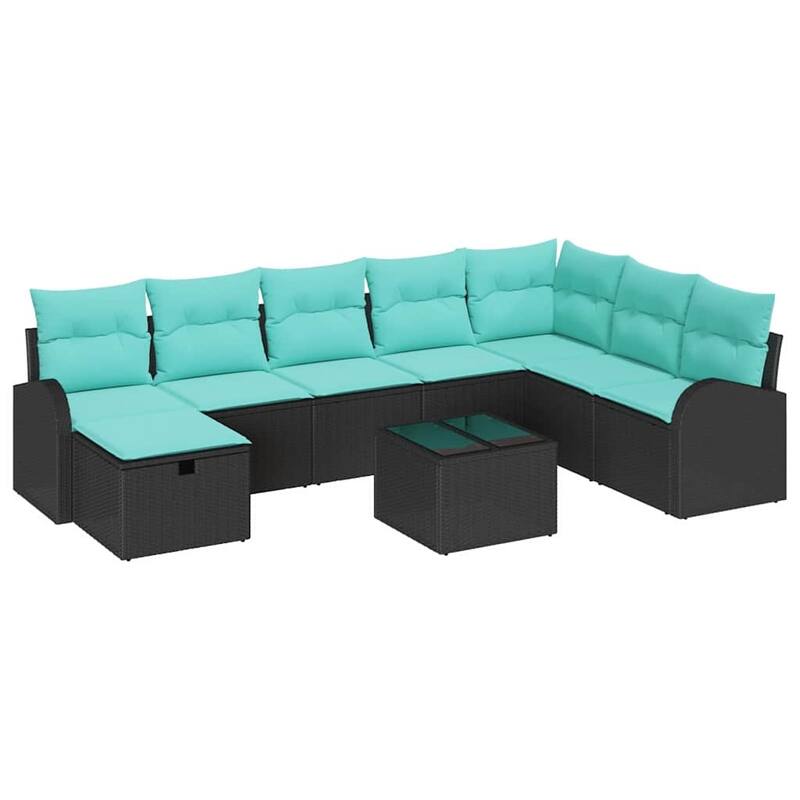 vidaXL 8/9 Garden Sofa Set with Cushions Black/Brown/Grey Poly Rattan - 113.8 x 70.5 x 27.2