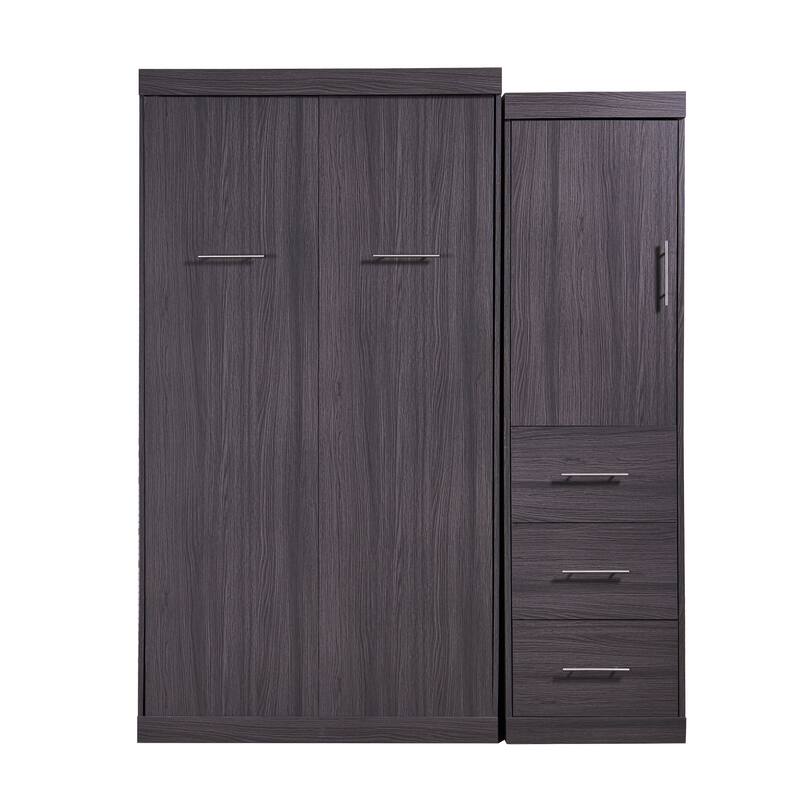Pine Wood Wall Murphy Bed with Wardrobe & Drawers