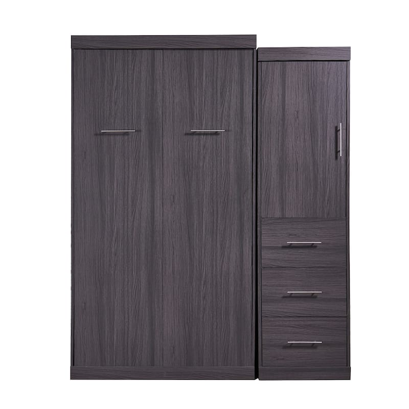 Roomfitters Full/Twin Murphy Bed with Wardrobe, Foldable Cabinet Design and Built-in Storage System, Gray