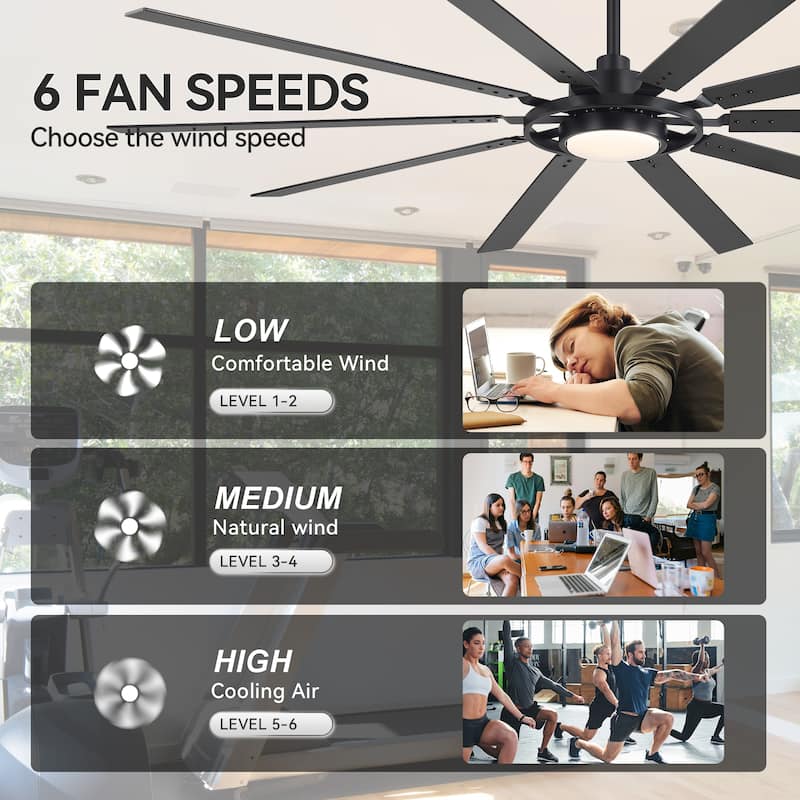 72"/80" Large Windmill Ceiling Fan with Light and Remote(10 Reversible Blades)