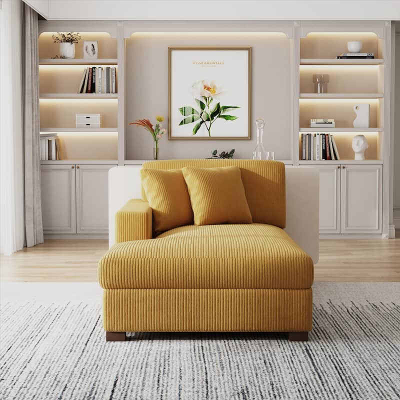 Modern Corduroy Indoor Chaise Lounge Couch with Pillows