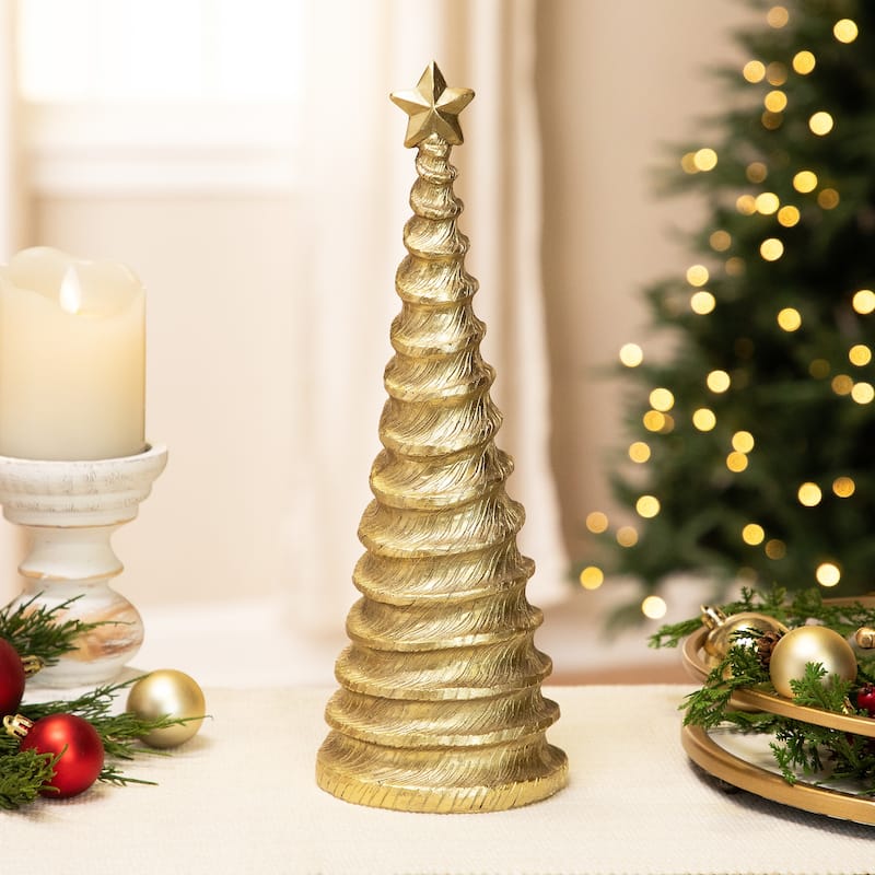 Metallic Swirling Spirals Tabletop Tree with Star Christmas Decoration - 13.5" - Gold