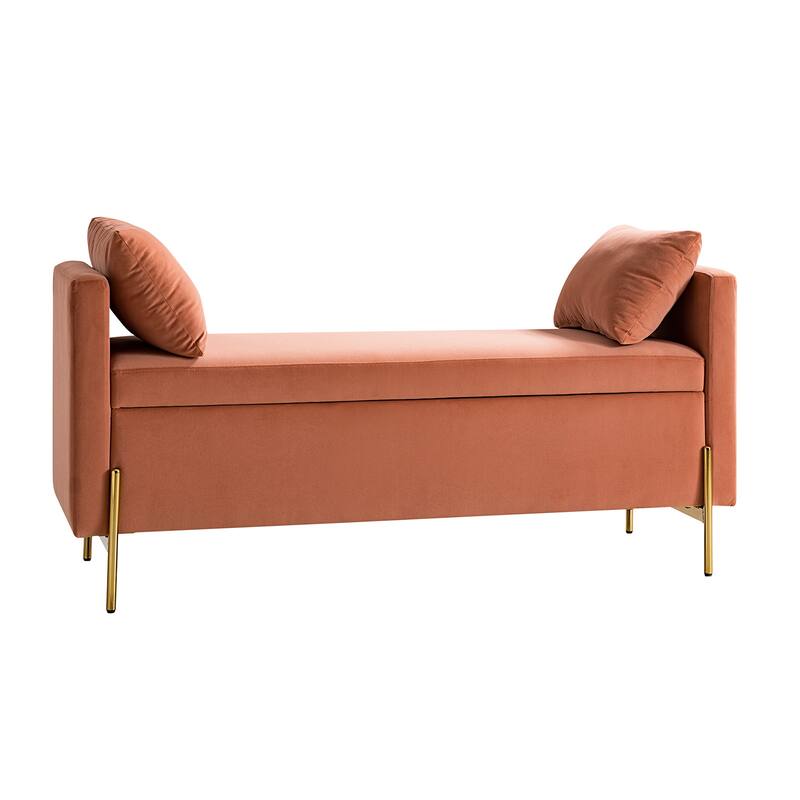Angelus Modern 56''W Upholstered Flip Top Storage Bench withTwo Pillows and Arms by HULALA HOME