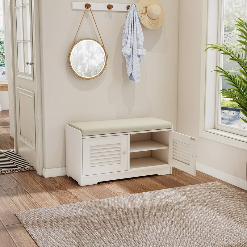 Entryway Bench with Shoe Storage, Shoe Bench with Cushion, Adjustable Shelves
