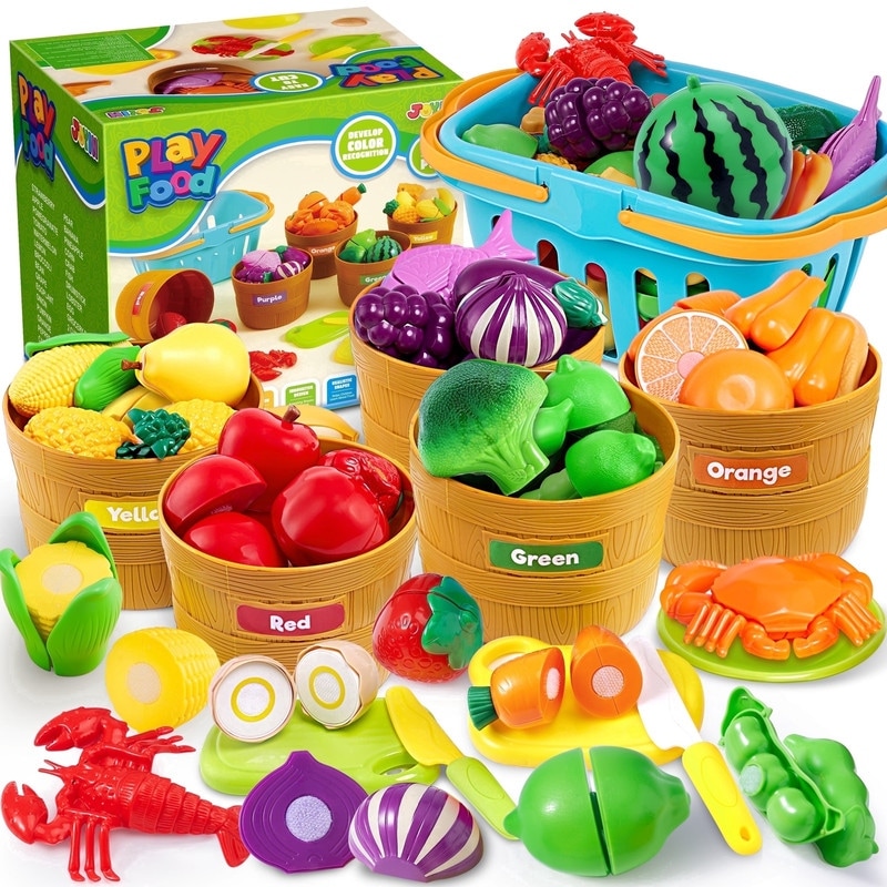 Play Food Set for Toddlers Play Kitchen Cutting Food Educational Toys - Multicolor