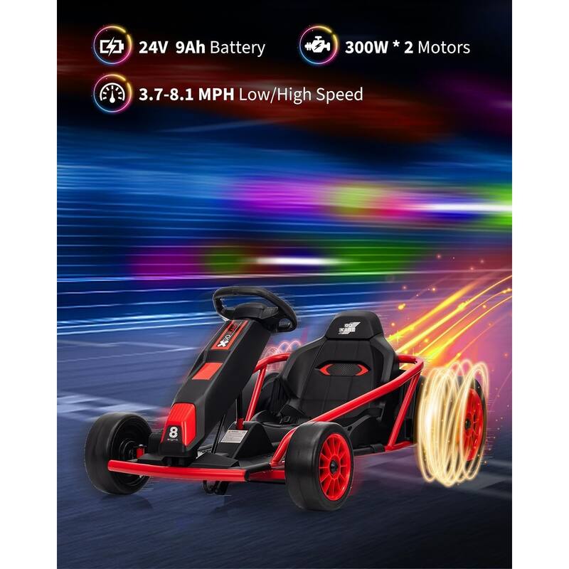 8MPH Fast Drifting Circling Car Ride On Go Kart for Kids Best Gift