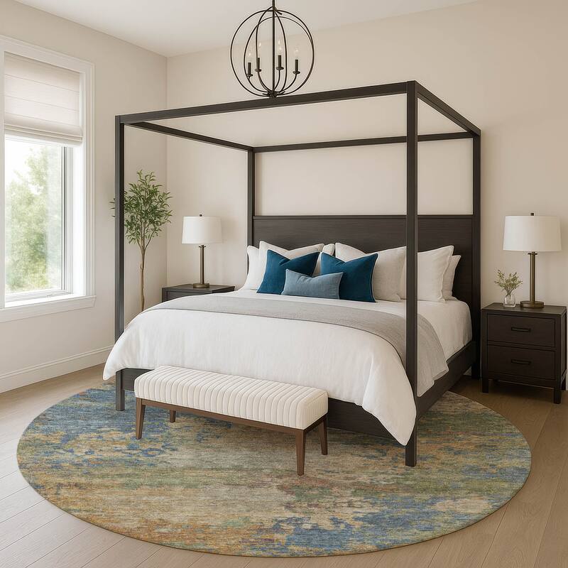 Premium Washable Super Soft Abstract Contemporary Mayfield Rug - Denim - 8' x 8'