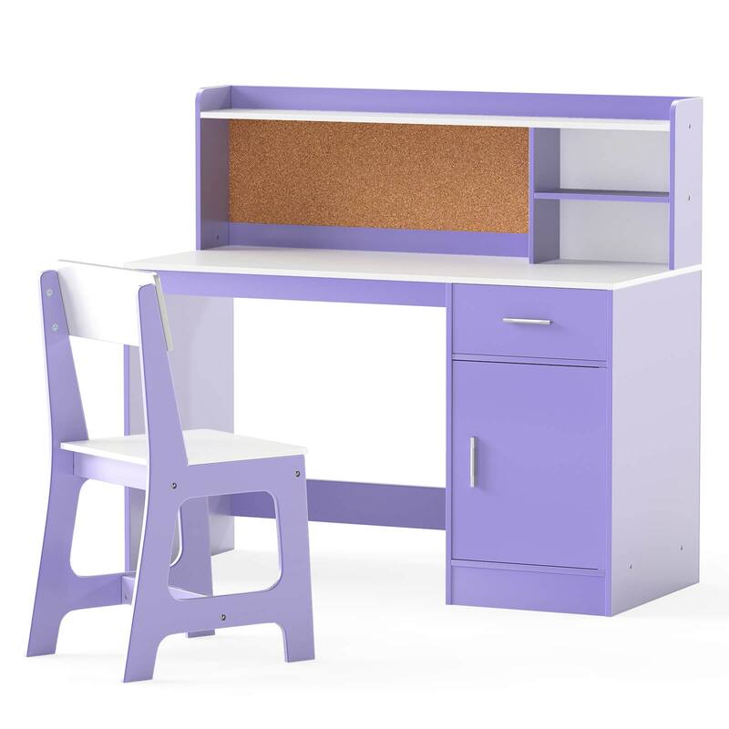 Costway Kids Study Desk and Chair Set Wooden Children Writing Table - See Details