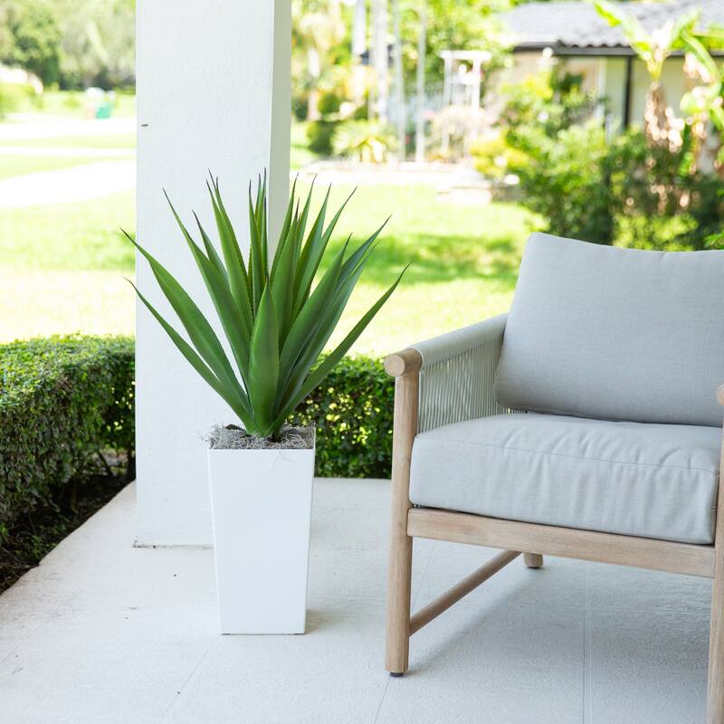 27-in UV Resistant Artificial Agave Plant in White Tower Planter