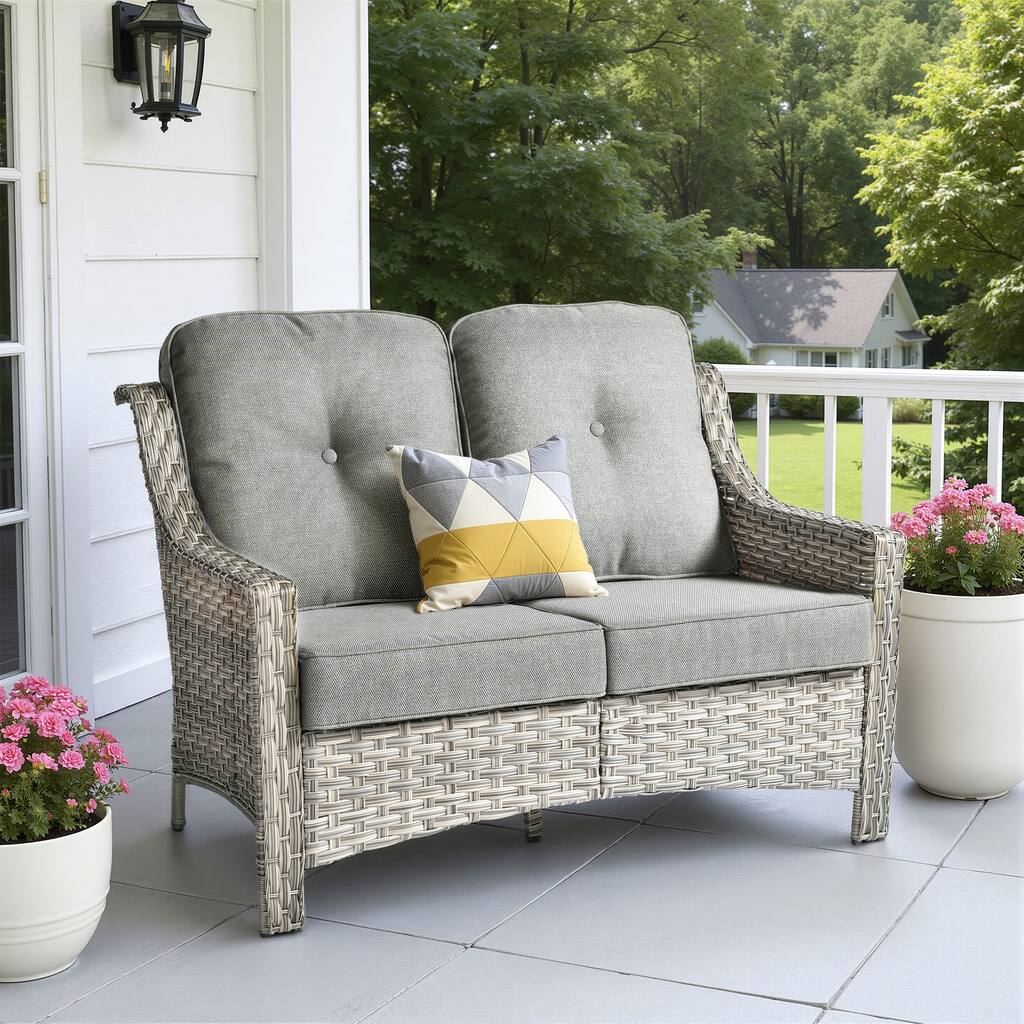 XIZZI Patio Wicker Loveseat with Cushions Outdoor 2-Seater Sofa for Patio, Deck, or Backyard