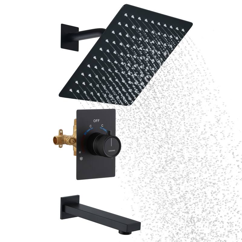 CASAINC 10 Inch Wall Mounted Shower System with Tub Spout & CUPC Certified Integrated Pressure Balancing Valve