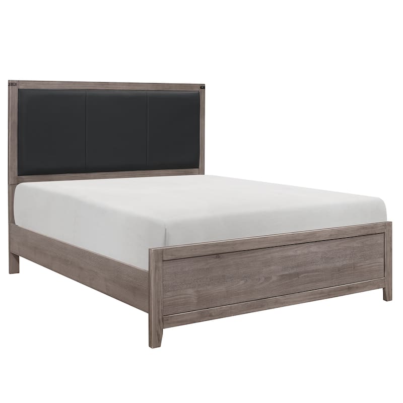 Full Size Wood Faux Leather Panel Bed with Industrial Headboard - Brown+Gray