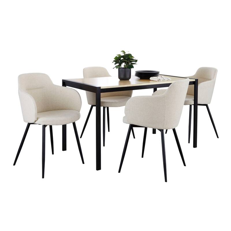 Porch & Den Forrest-Iglabo 5-Piece Dining Set - Cream Fabric/Natural Wood/Black Metal