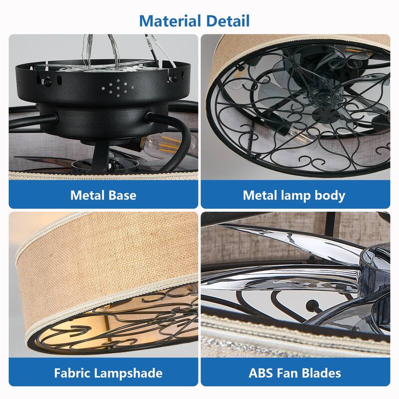 20" Fabric Bladeless Modern Farmhouse Ceiling Fan with Lights