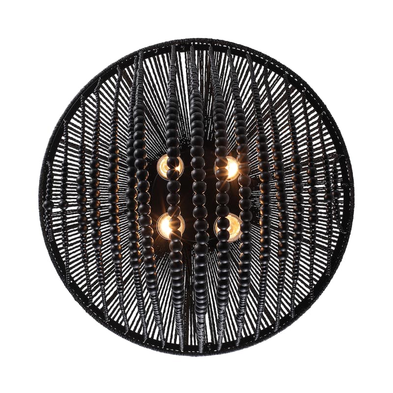 4-light Black Beaded Chandelier - 19.69"x19.69"x23.62"