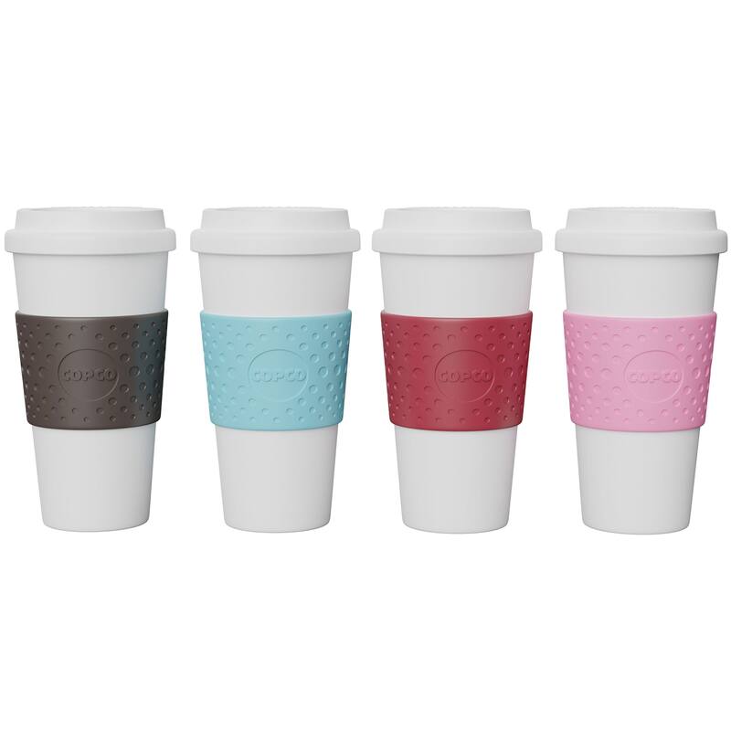 Copco Acadia Reusable To Go Mug Oz 4 Pack - Pink, Azure, Brown, Red - 4 Piece