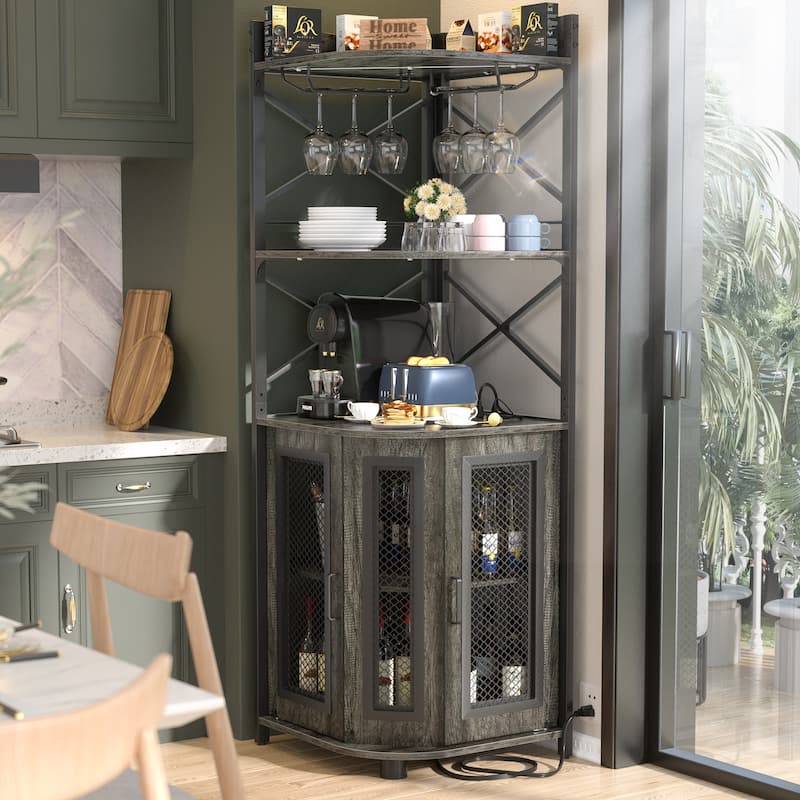 Buffet Bar Cabinet with Top Hutch&Charge Station
