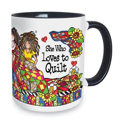 She Who Loves To Quilt Porcelain Coffee Mug - 4.500 x 4.250 x 4.250