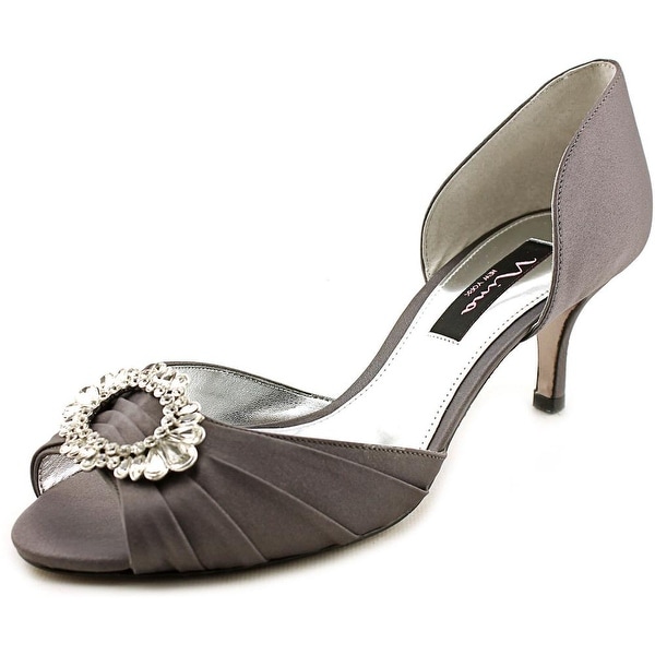 Nina Crystah Women Open-Toe Canvas Gray Heels