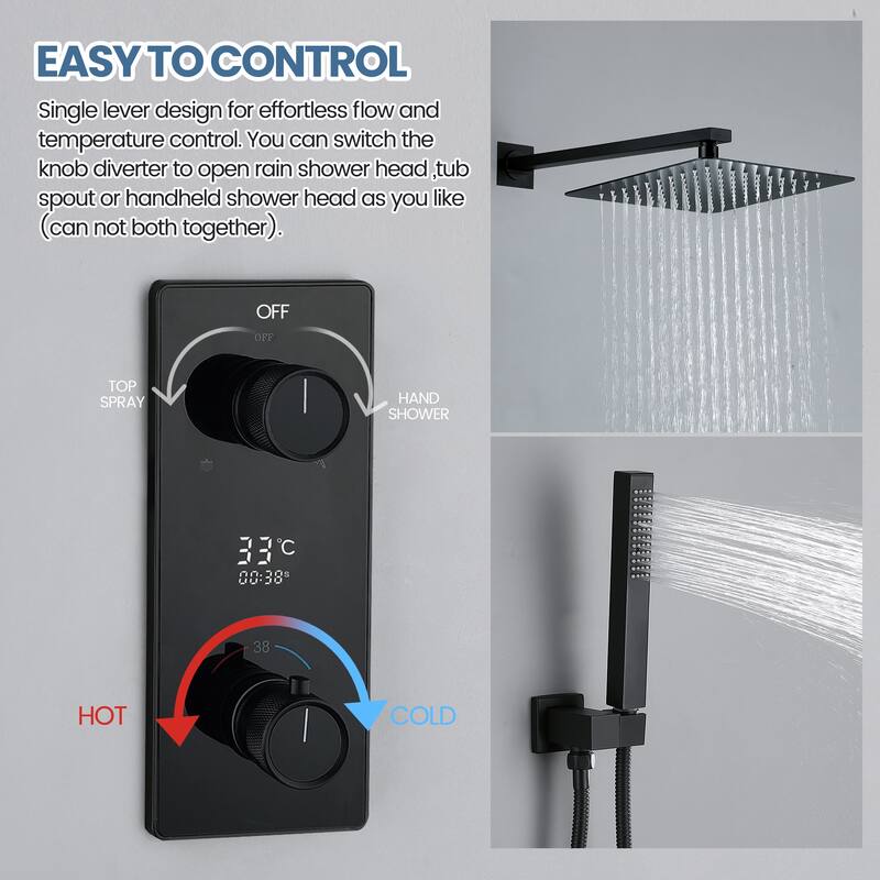 9.84" Thermostatic Complete Shower System with Rough in-Valve, Rain Mixer Shower Combo Set with Handheld