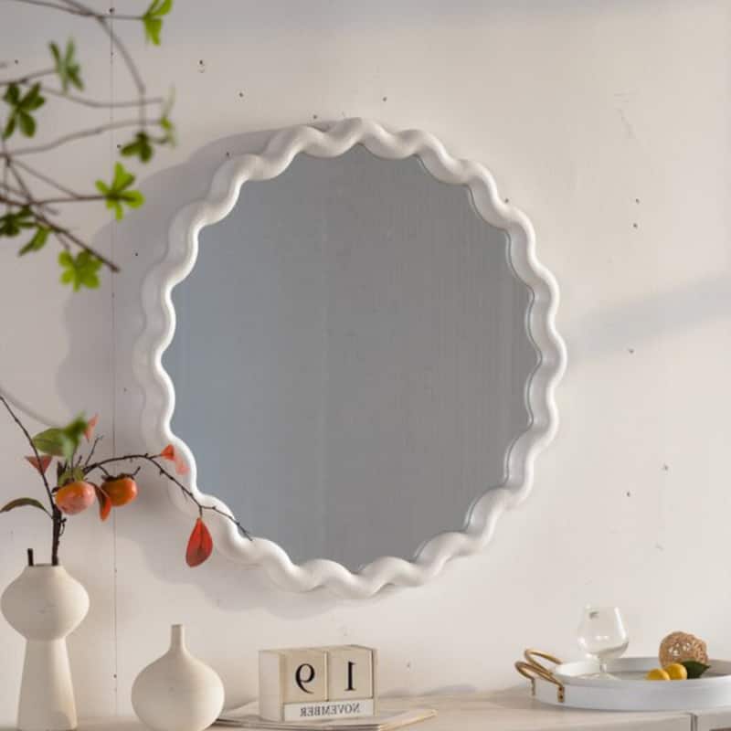 White Scalloped Round Wall Mirror