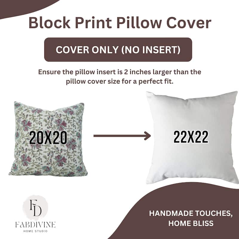 Fabdivine Handmade Floral or Weave Yellow Pillow Cover in Soft Linen for Block Print Room Boho Spring Home Décor, Lehar - Neha- Brown, Grey - 12" x 20" - Pillow Covers