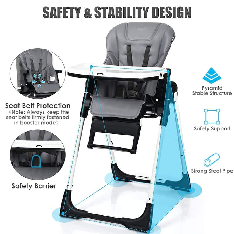 4 in 1 High Chair-Booster Seat with Adjustable Height and Recline - 21 x 28 x 41 inch (MAX)