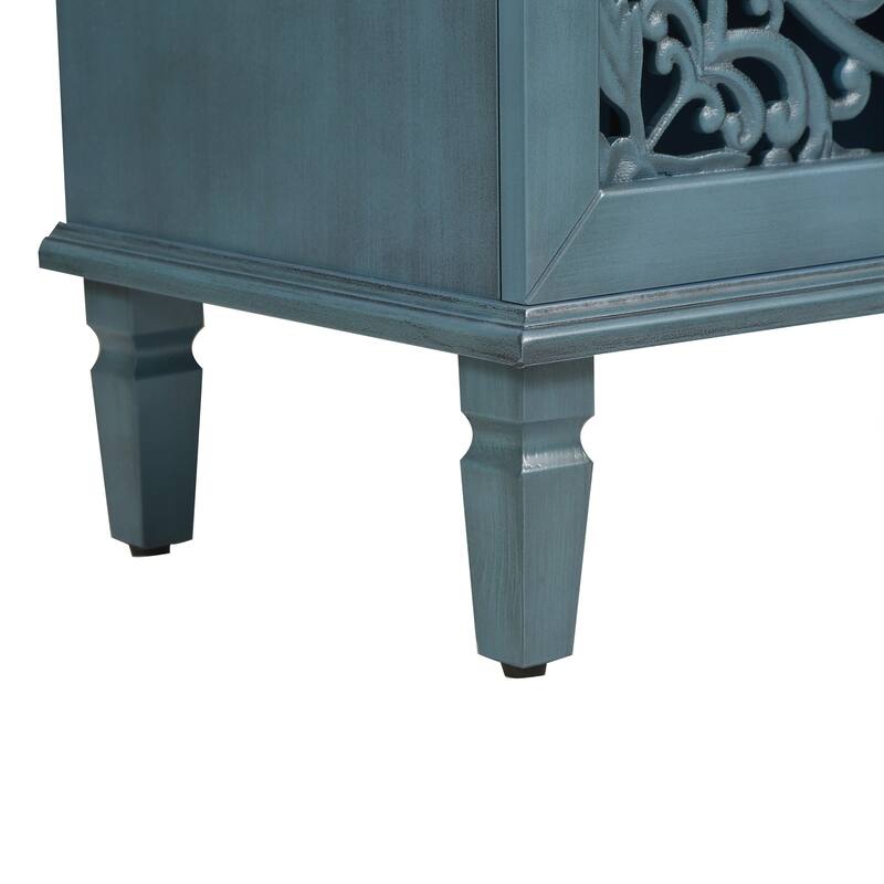 Buffet Cabinet with Floral Carvings with Solid Wood Legs&Antique Brass Handles&Adjustable Shelves,