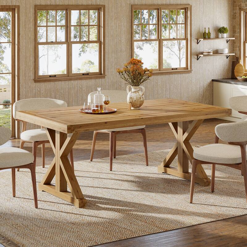 63" Long Solid Wood Dining Table, Rectangular Kitchen Table