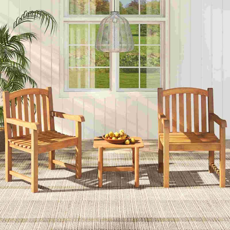 Costway 1/2/4 PCS Teak Wood Patio Dining Chair Outdoor Armchair with - 1 PCS