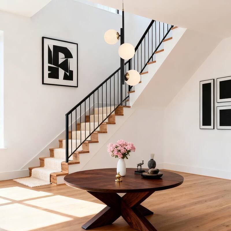 Modern Linear Glam LED Chandelier with Globe Glass for Entryway - W10.5" x H34"-93"