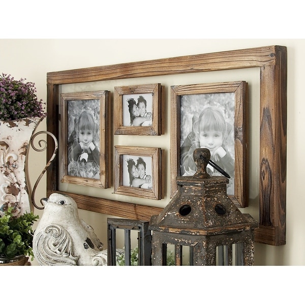 Brown Wood 4 Slot Wall Photo Frame with Wood Frame On Sale Bed
