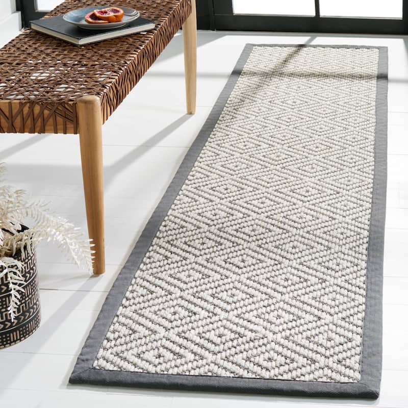 SAFAVIEH Handmade Palm Beach Janiya Contemporary Sisal Rug - 2' x 8' Runner - Grey/Dark Grey