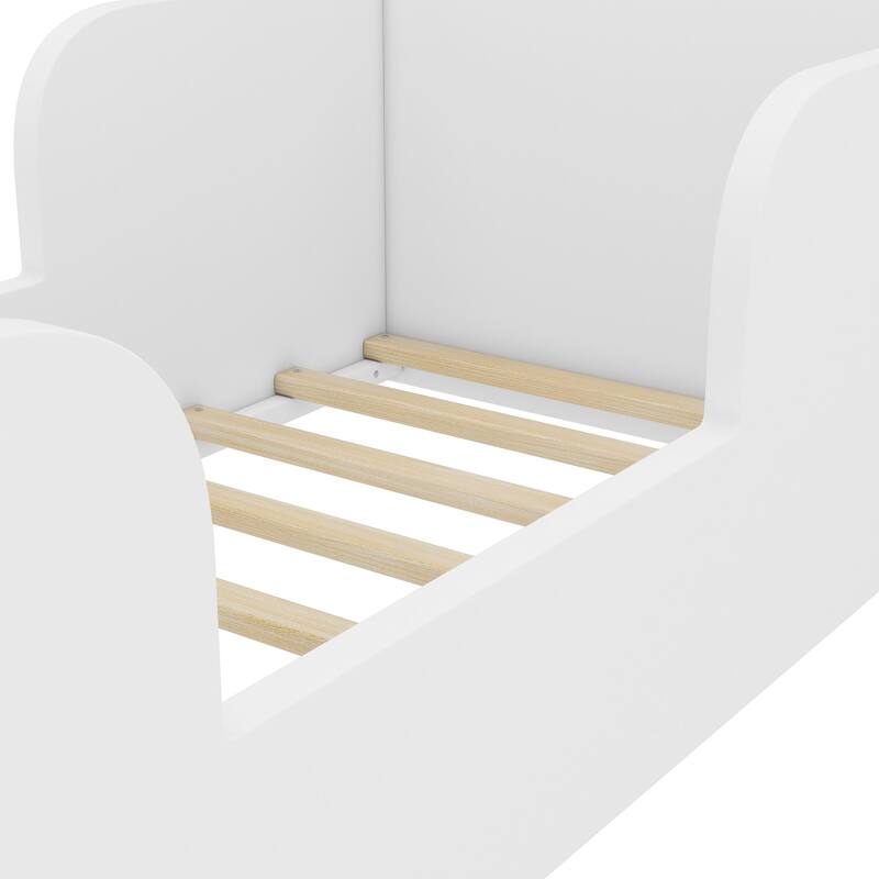 Toddler Floor Bed with Bear-shaped Headboard and Rounded Corners Guardrails for Ages 3-6, Open Baby Platform Bed Frame