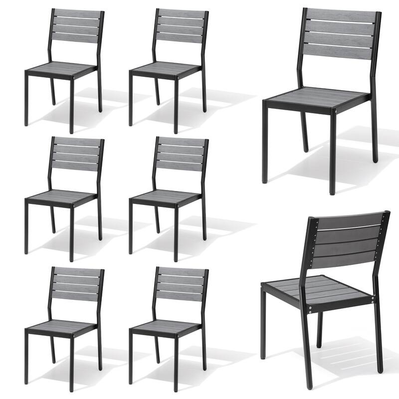 Outdoor Aluminum Dining Chairs Modern Stackable Chairs for Patio - Gray, 8PCS