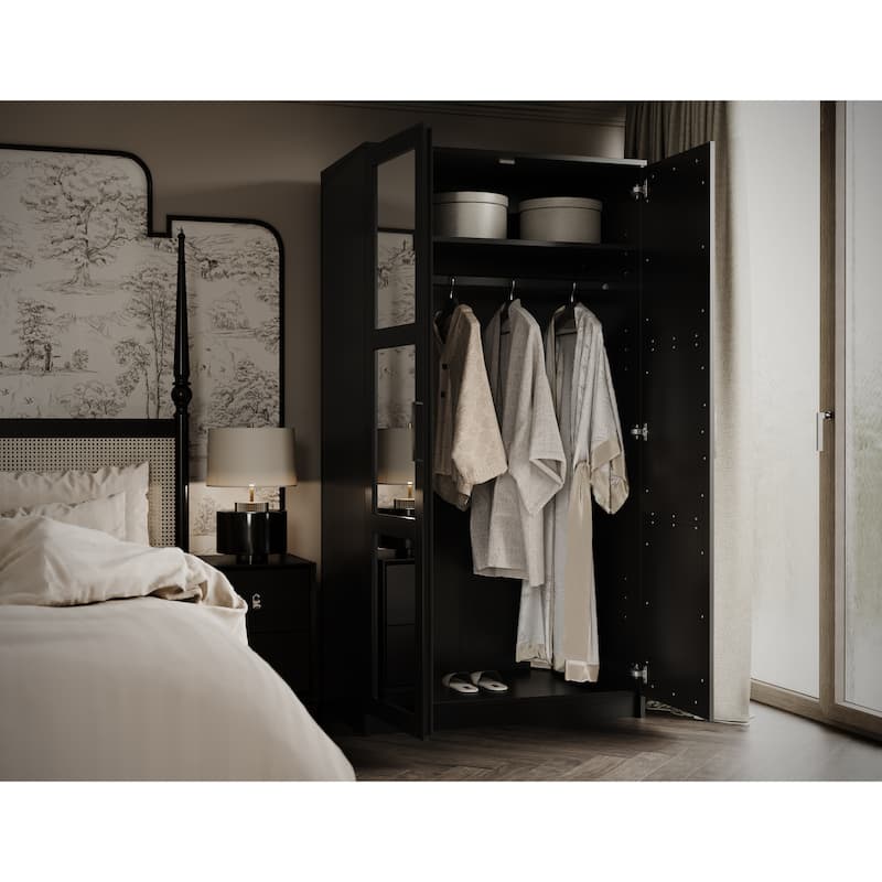 Palace Imports 100% Solid Wood 2-Door Urban Wardrobe Armoire with Solid and Mirrored Doors