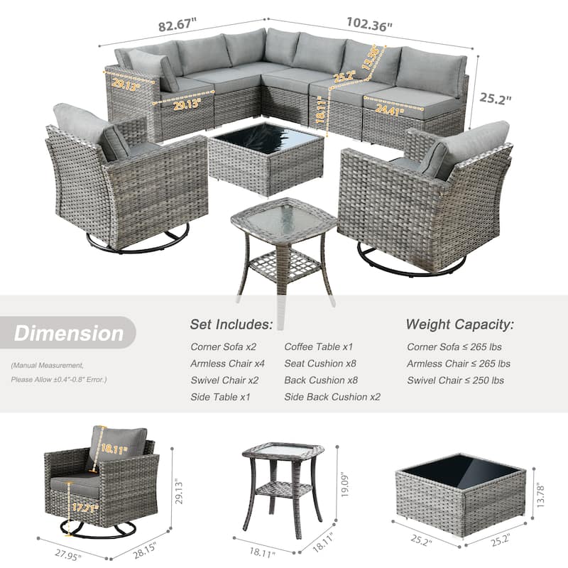 XIZZI 10-piece Outdoor Patio Furniture Swivel Chair Set